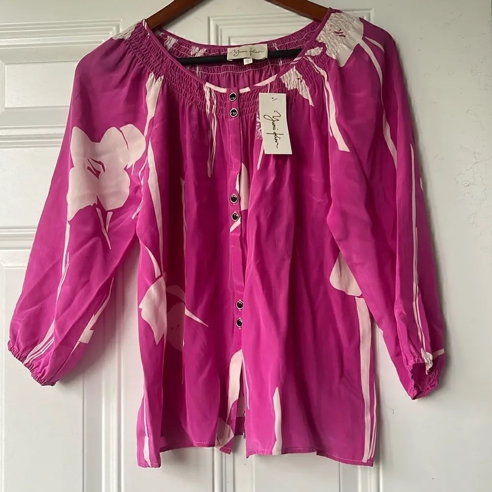 Yumi Kim 100% Silk Shirt - Size Small - BRAND NEW - NWT Pink 3/4 Sleeve Shirt